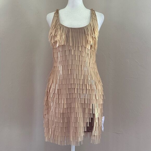 NWT ASOS DESIGN Scoop Neck Mini Dress w/ Shard Sequins Stone / Nude Beige 2 - Picture 2 of 15
